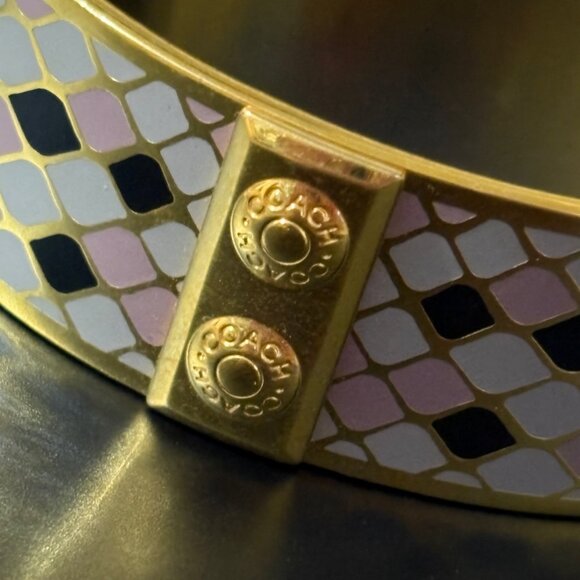 Coach Gold-Tone Purple Enamel Snake Print Bangle Bracelet Jewelry - Picture 5 of 11